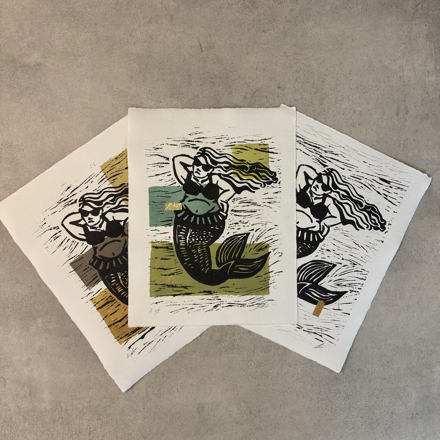 Dutch Mermaid I: twee kleurvarianten en de zwart-witeditie met gouden accenten
